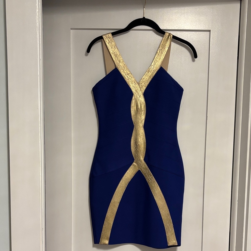 VENUS Royal Blue Dress with Gold Accents